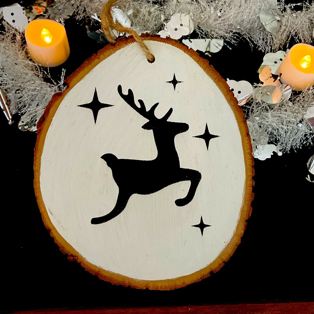 Handmade Holiday, jumping deer sign/plaque